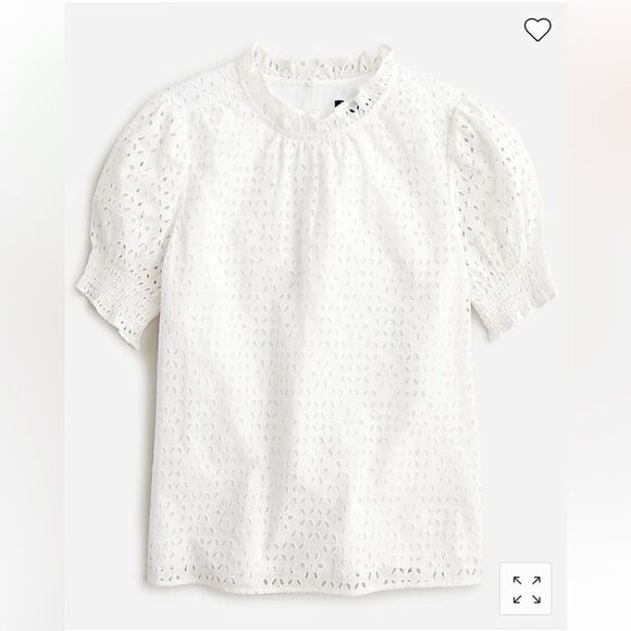 J. Crew Smocked puff-sleeve top in eyelet* - Picture 1 of 7